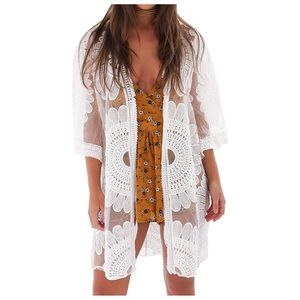 White Boho Lace kimono Cover Up